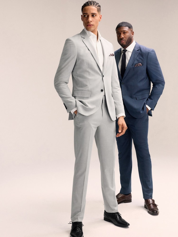 Light Grey - Slim Fit - Muscle FIt Motionflex Stretch Suit Trousers - Image 2 of 7 Light Grey - Slim Fit - Muscle FIt Motionflex Stretch Suit Trousers - Image 2 of 7