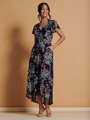 Jolie Moi Blue Mesh V-Neck Maxi Dress - Image 4 of 6