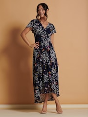 Jolie Moi Blue Mesh V-Neck Maxi Dress - Image 5 of 6