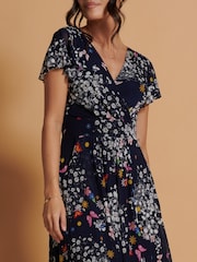 Jolie Moi Blue Mesh V-Neck Maxi Dress - Image 6 of 6