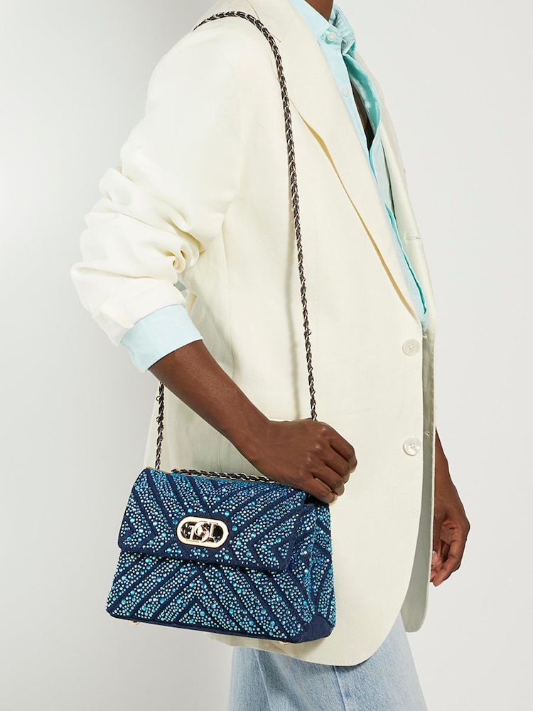 Dune London Blue Small Regent Quilted Shoulder Bag - Image 1 of 5