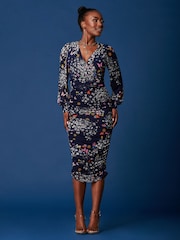 Jolie Moi Blue Long Sleeve Soft Silky Jersey Maxi Dress - Image 1 of 6