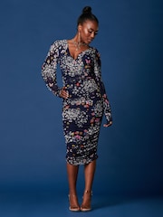 Jolie Moi Blue Long Sleeve Soft Silky Jersey Maxi Dress - Image 4 of 6
