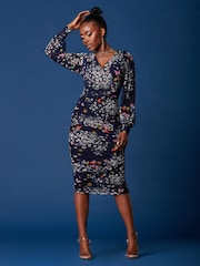 Jolie Moi Blue Long Sleeve Soft Silky Jersey Maxi Dress - Image 5 of 6