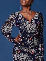 Jolie Moi Blue Long Sleeve Soft Silky Jersey Maxi Dress - Image 6 of 6