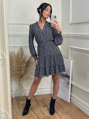Jolie Moi Blue Ditsy Print Chiffon Smock Dress - Image 1 of 6
