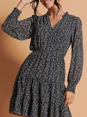 Jolie Moi Blue Ditsy Print Chiffon Smock Dress - Image 6 of 6