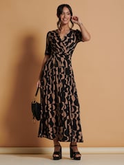 Jolie Moi Brown Printed Jenny Maxi Dress - Image 4 of 6
