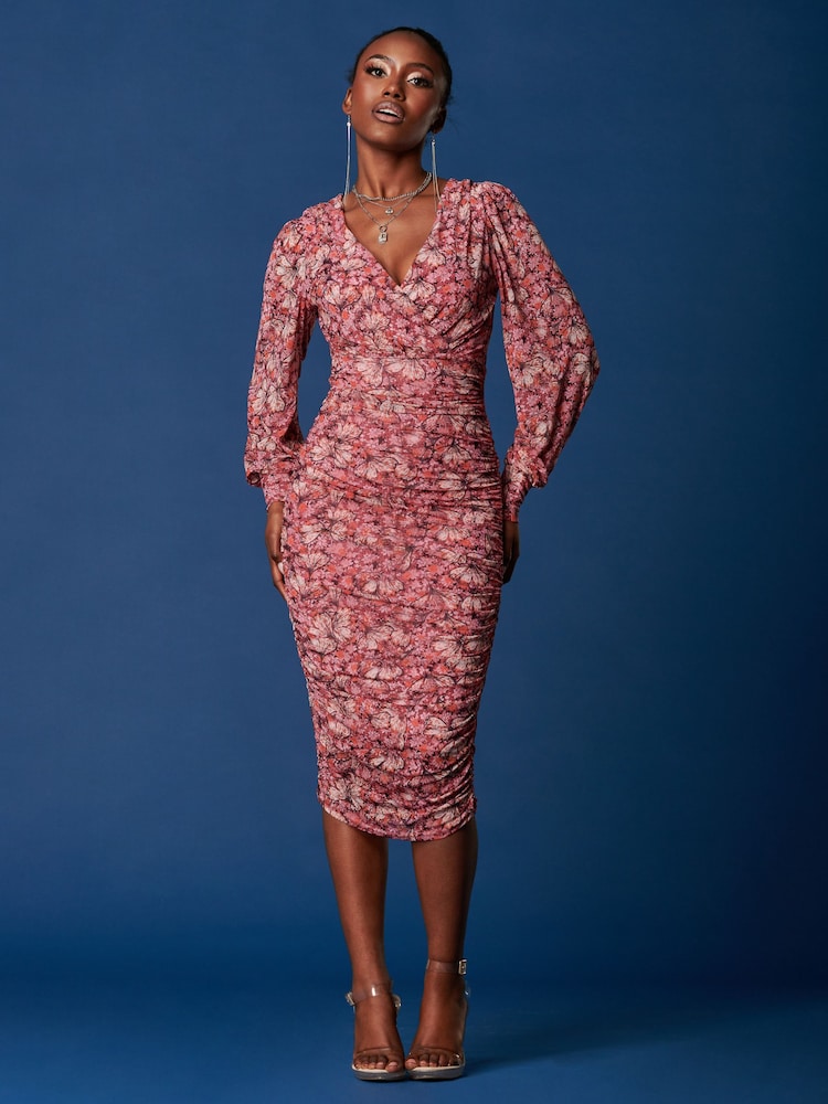 Jolie Moi Pink Long Sleeve Soft Silky Jersey Maxi Dress - Image 1 of 6