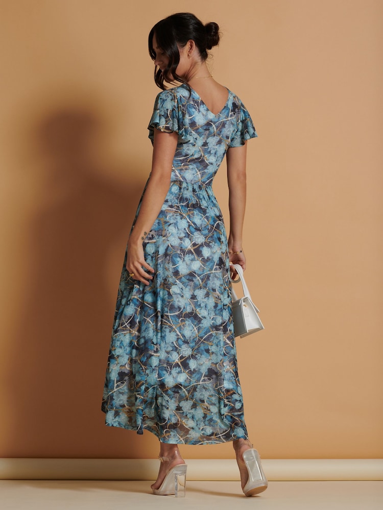 Jolie Moi Light Blue Mesh V-Neck Maxi Dress - Image 2 of 6