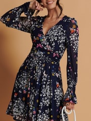 Jolie Moi Blue Long Sleeve Mesh Skater Dress - Image 6 of 6