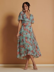 Jolie Moi Green Pleated Chiffon High Low Midi Dress - Image 1 of 1