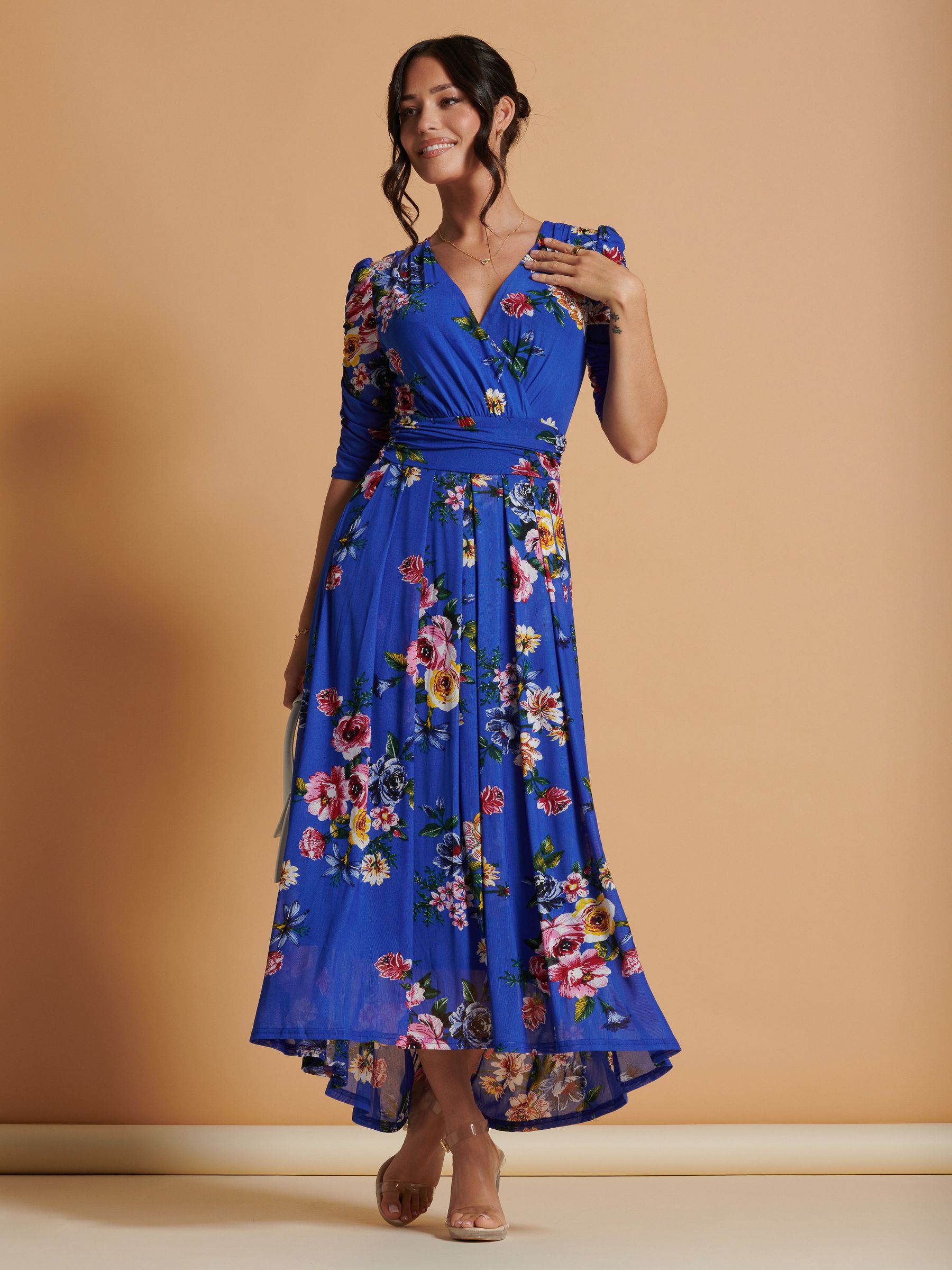 Blue Loral Printed Mesh Maxi Dress for an Elegant and Trendy Look main image 0