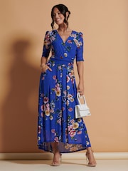 Jolie Moi Blue Haizley Floral Print Mesh Maxi Dress - Image 4 of 6