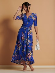 Jolie Moi Blue Haizley Floral Print Mesh Maxi Dress - Image 5 of 6