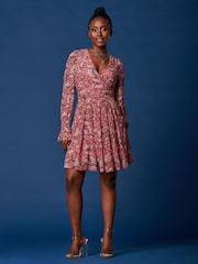 Jolie Moi Pink Long Sleeve Mesh Skater Dress - Image 4 of 6