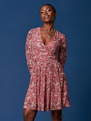 Jolie Moi Pink Long Sleeve Mesh Skater Dress - Image 5 of 6