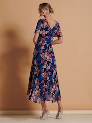 Jolie Moi Blue Pleated Chiffon High Low Maxi Dress - Image 3 of 6