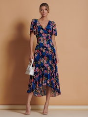 Jolie Moi Blue Pleated Chiffon High Low Maxi Dress - Image 4 of 6