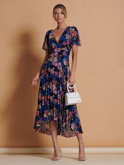 Jolie Moi Blue Pleated Chiffon High Low Maxi Dress - Image 5 of 6
