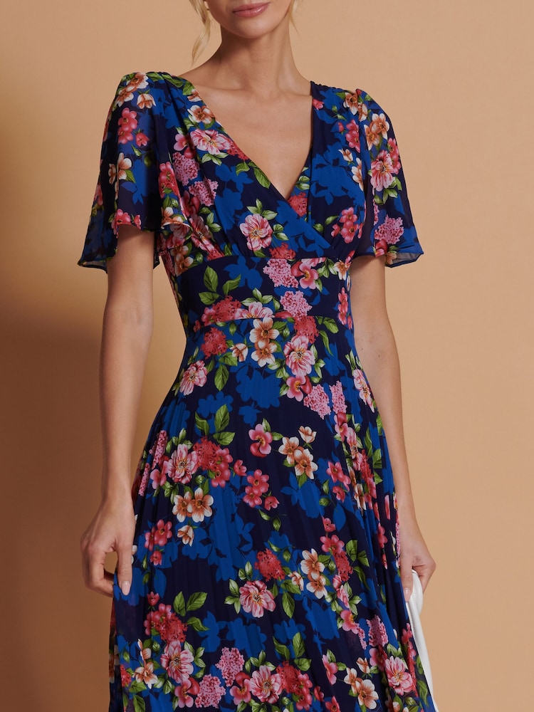 Jolie Moi Blue Pleated Chiffon High Low Maxi Dress - Image 6 of 6