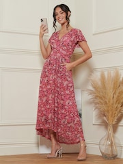 Jolie Moi Pink Mesh V-Neck Maxi Dress - Image 2 of 6