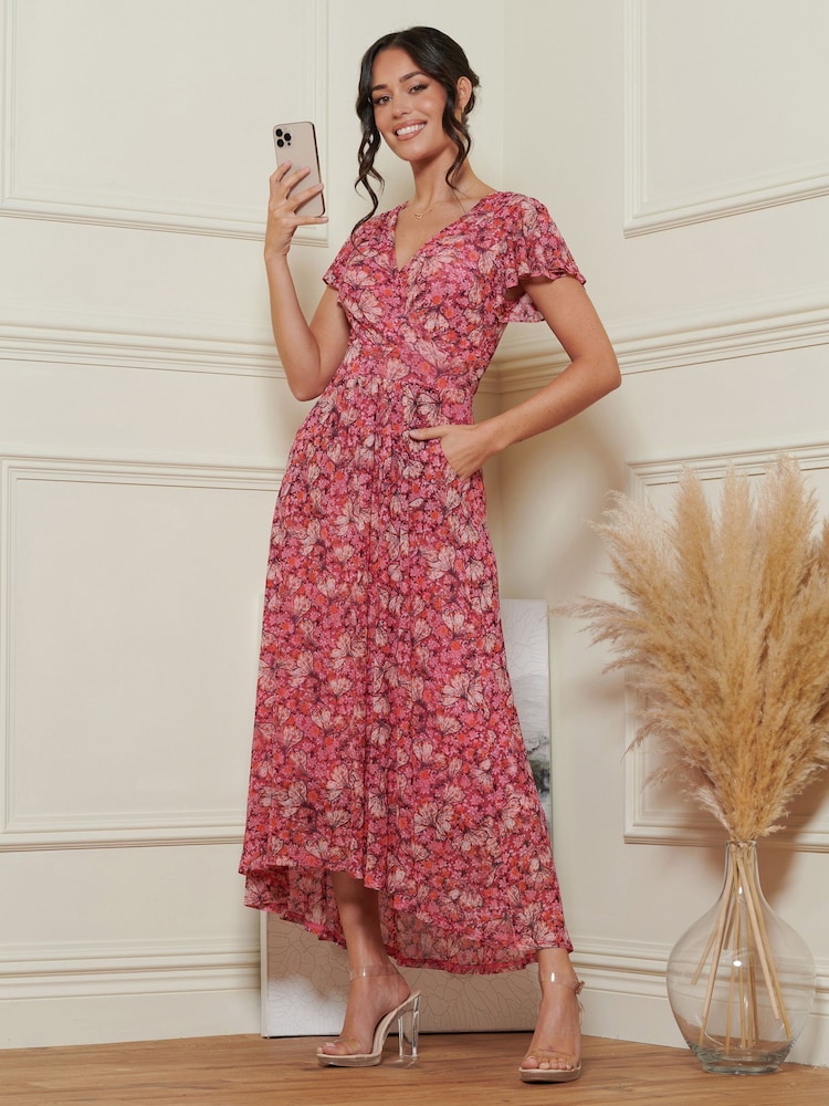 Jolie Moi Pink Mesh V-Neck Maxi Dress - Image 2 of 6