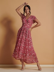 Jolie Moi Pink Mesh V-Neck Maxi Dress - Image 5 of 6