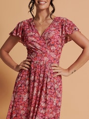 Jolie Moi Pink Mesh V-Neck Maxi Dress - Image 6 of 6