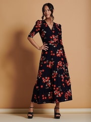 Jolie Moi Blue Qaliyah Wrap Front Mesh Maxi Dress - Image 4 of 6
