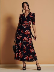 Jolie Moi Blue Qaliyah Wrap Front Mesh Maxi Dress - Image 5 of 6