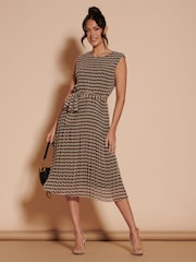 Jolie Moi Black Pleated Chiffon Hayes Midi Dress - Image 1 of 6