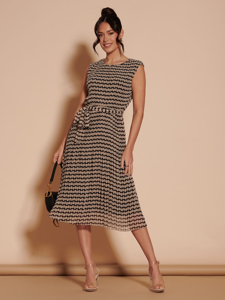 Jolie Moi Black Pleated Chiffon Hayes Midi Dress - Image 1 of 6