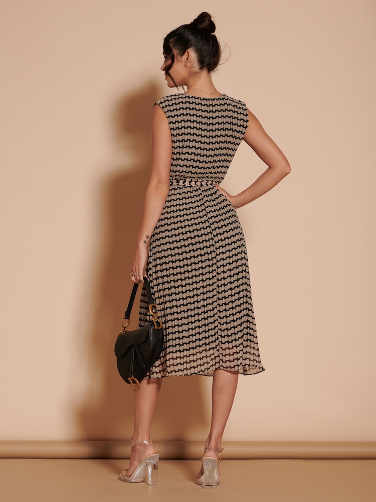 Jolie Moi Black Pleated Chiffon Hayes Midi Dress - Image 2 of 6