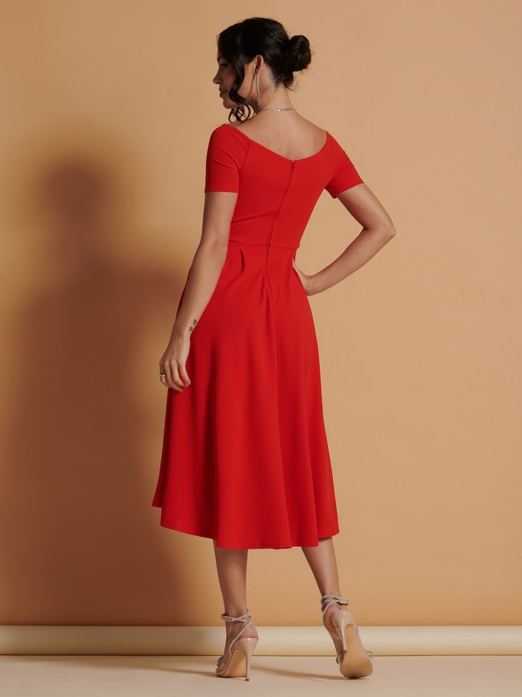 Jolie Moi Red Lenora Fit & Flare Midi Dress - Image 2 of 6 Jolie Moi Red Lenora Fit & Flare Midi Dress - Image 2 of 6