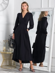 Jolie Moi Black Jersey Rashelle Long Sleeve Maxi Dress - Image 1 of 5