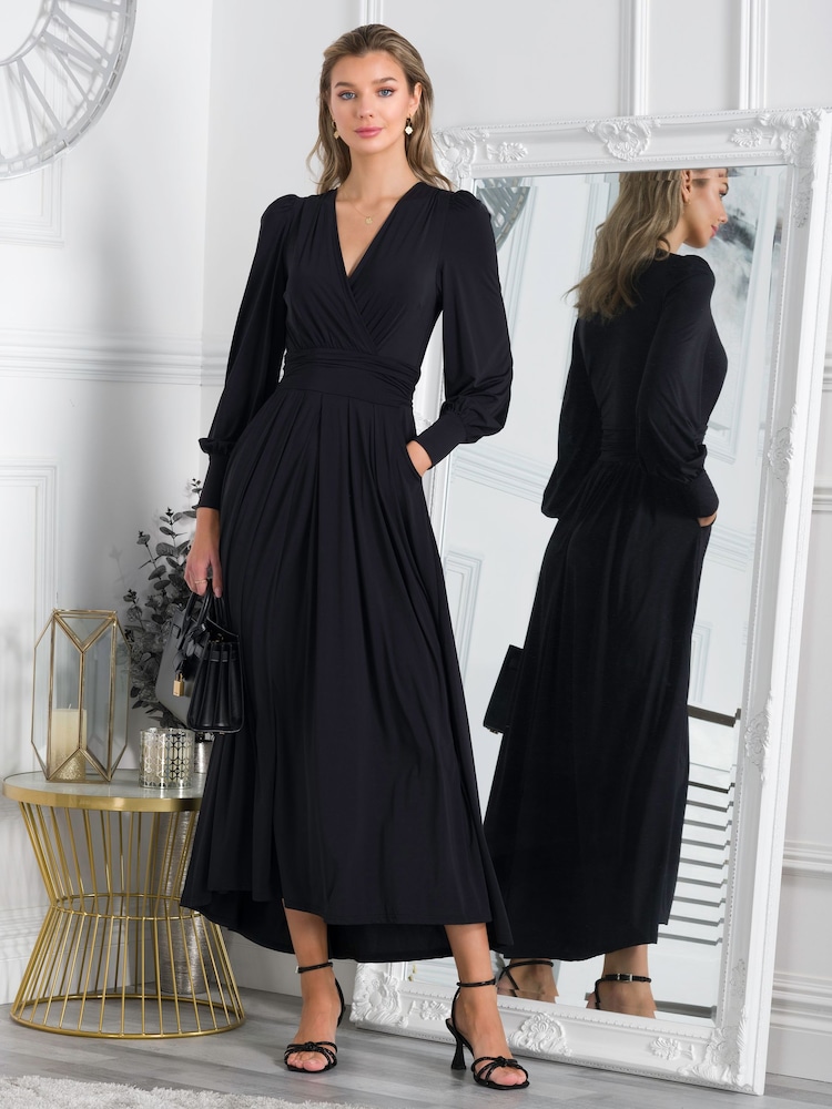 Jolie Moi Black Jersey Rashelle Long Sleeve Maxi Dress - Image 1 of 5