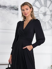 Jolie Moi Black Jersey Rashelle Long Sleeve Maxi Dress - Image 3 of 5