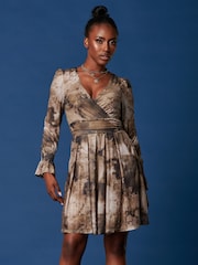 Jolie Moi Multi Long Sleeve Mesh Skater Dress - Image 1 of 6