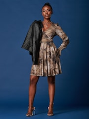 Jolie Moi Multi Long Sleeve Mesh Skater Dress - Image 4 of 6