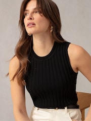 Ro&Zo Black Wide Rib Knit Tank Top - Image 1 of 6