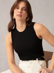 Ro&Zo Black Wide Rib Knit Tank Top - Image 4 of 6