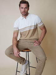 Threadbare Brown & White Cotton Blend 1/4 Zip Knitted Polo Shirt - Image 1 of 4