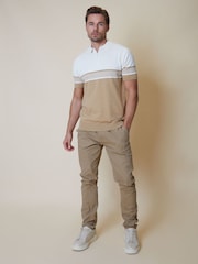 Threadbare Brown & White Cotton Blend 1/4 Zip Knitted Polo Shirt - Image 3 of 4