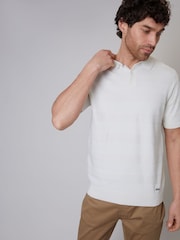 Threadbare White Cotton Mix Short Sleeve Textured Knitted Polo Shirt - Image 1 of 5