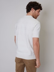 Threadbare White Cotton Mix Short Sleeve Textured Knitted Polo Shirt - Image 2 of 5