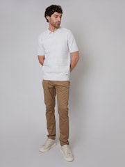 Threadbare White Cotton Mix Short Sleeve Textured Knitted Polo Shirt - Image 3 of 5