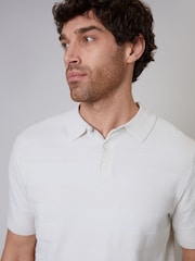 Threadbare White Cotton Mix Short Sleeve Textured Knitted Polo Shirt - Image 4 of 5