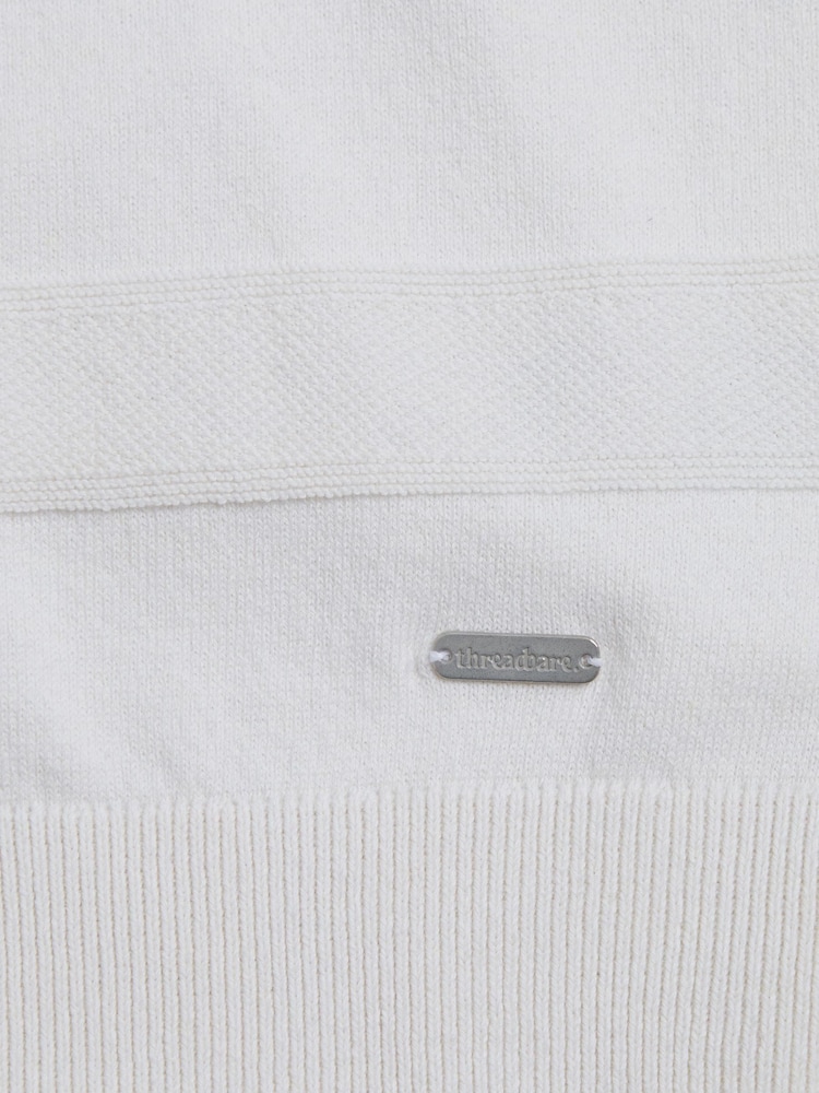 Threadbare White Cotton Mix Short Sleeve Textured Knitted Polo Shirt - Image 5 of 5