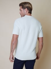 Threadbare Ecru Cotton Mix Short Sleeve Textured Knitted Polo Shirt - Image 4 of 7